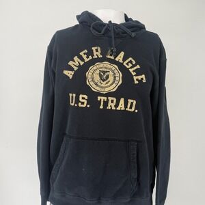 American Eagle Outfitters Mens XL Navy Blue US Trad Graphic Hoodie Sweatshirt